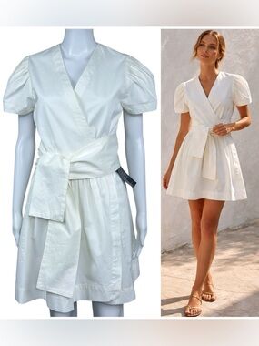 POSSE Wrap Tie Waist Puff Sleeve Mini Dress Size S Summer Resort Vacation NWOT